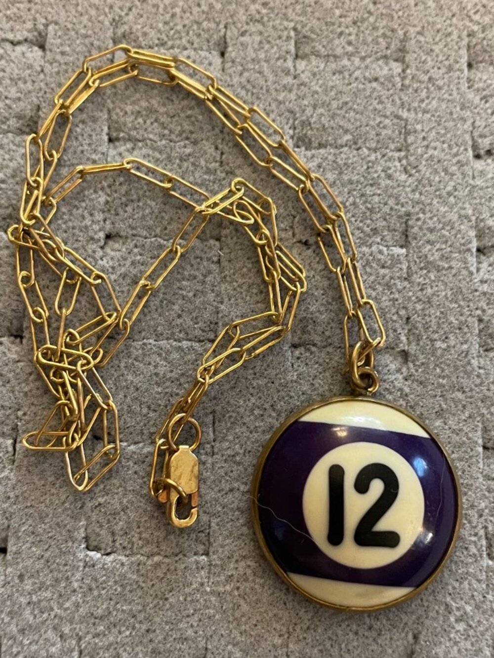 Vintage Necklace Billiard Ball 12 Brass 24" Retro Upcycled Handmade OOAK Art $98 - Picture 1 of 9